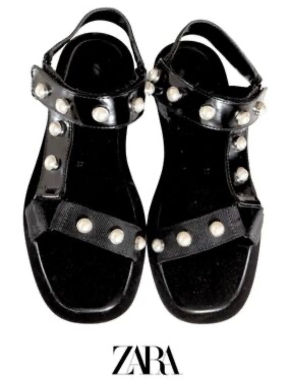 Zara Black Pearl-Embellished Strappy Sandals - Picture 3 of 7